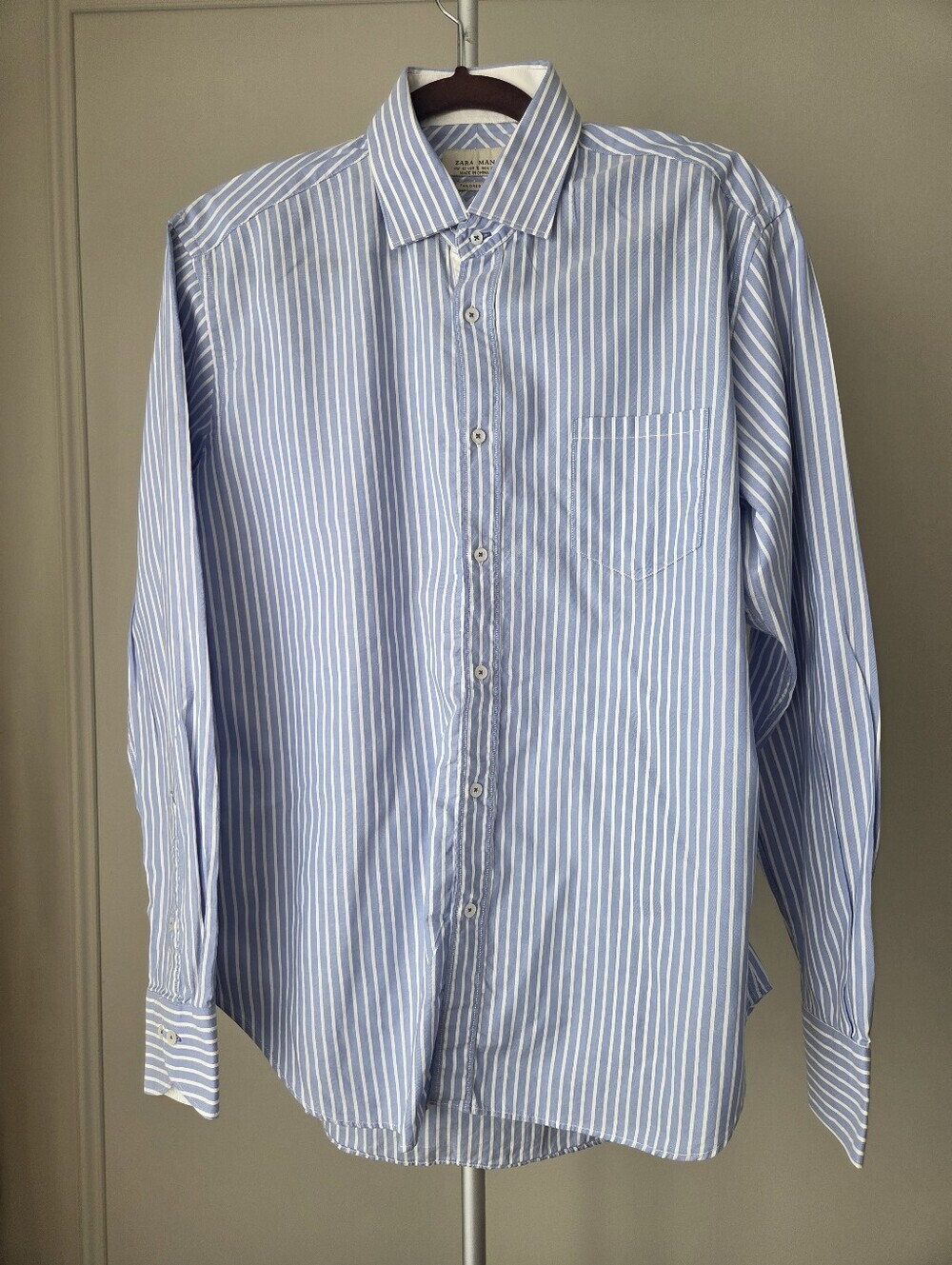 Zara Men Light Blue Stripe Button-Down Dress Shirt Sz.16 Boy's